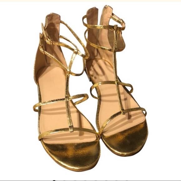 J.CREW Gold Cracked Metallic Gladiator Sandals, size 6.5M